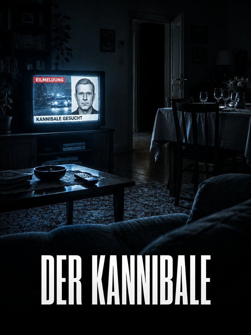 Cover des Escape Rooms Der Kannibale mit Fernseher im dunklen Wohnzimmer