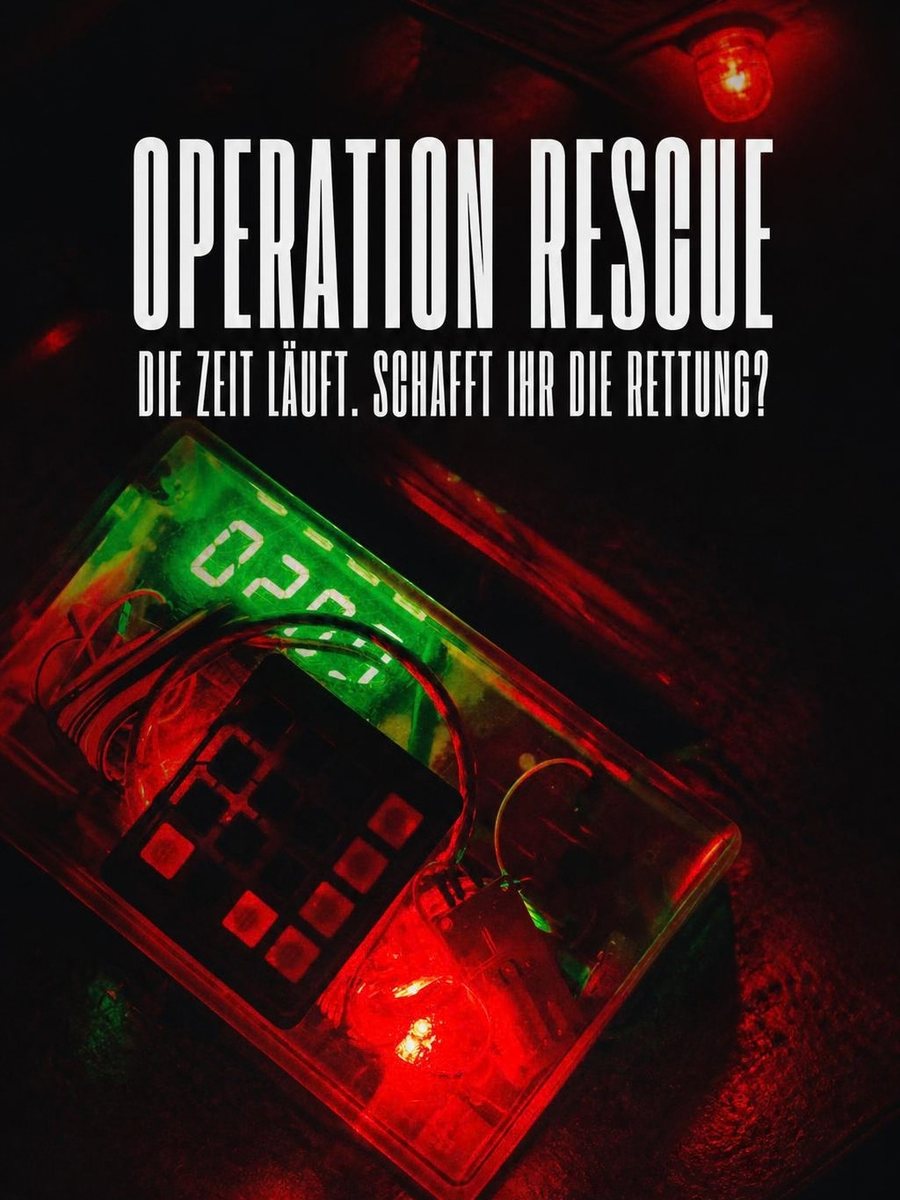 Cover des Escape Rooms Operation Rescue mit rot leuchtendem Zeitzünder